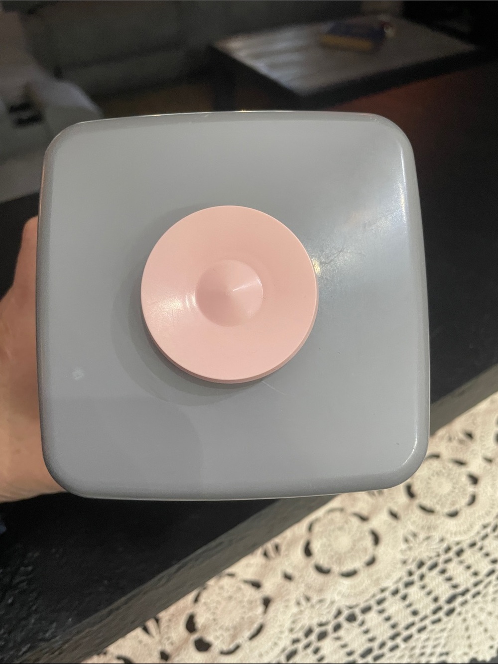 Vintage Pink Tea Canister with Gray Lid - Picture 7 of 7